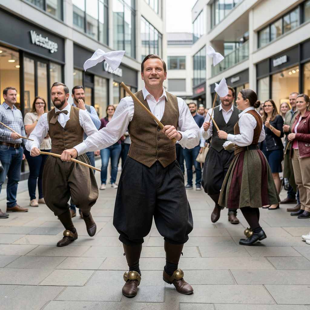 Oxford City and University Morris dancers perform at Westgate Oxford